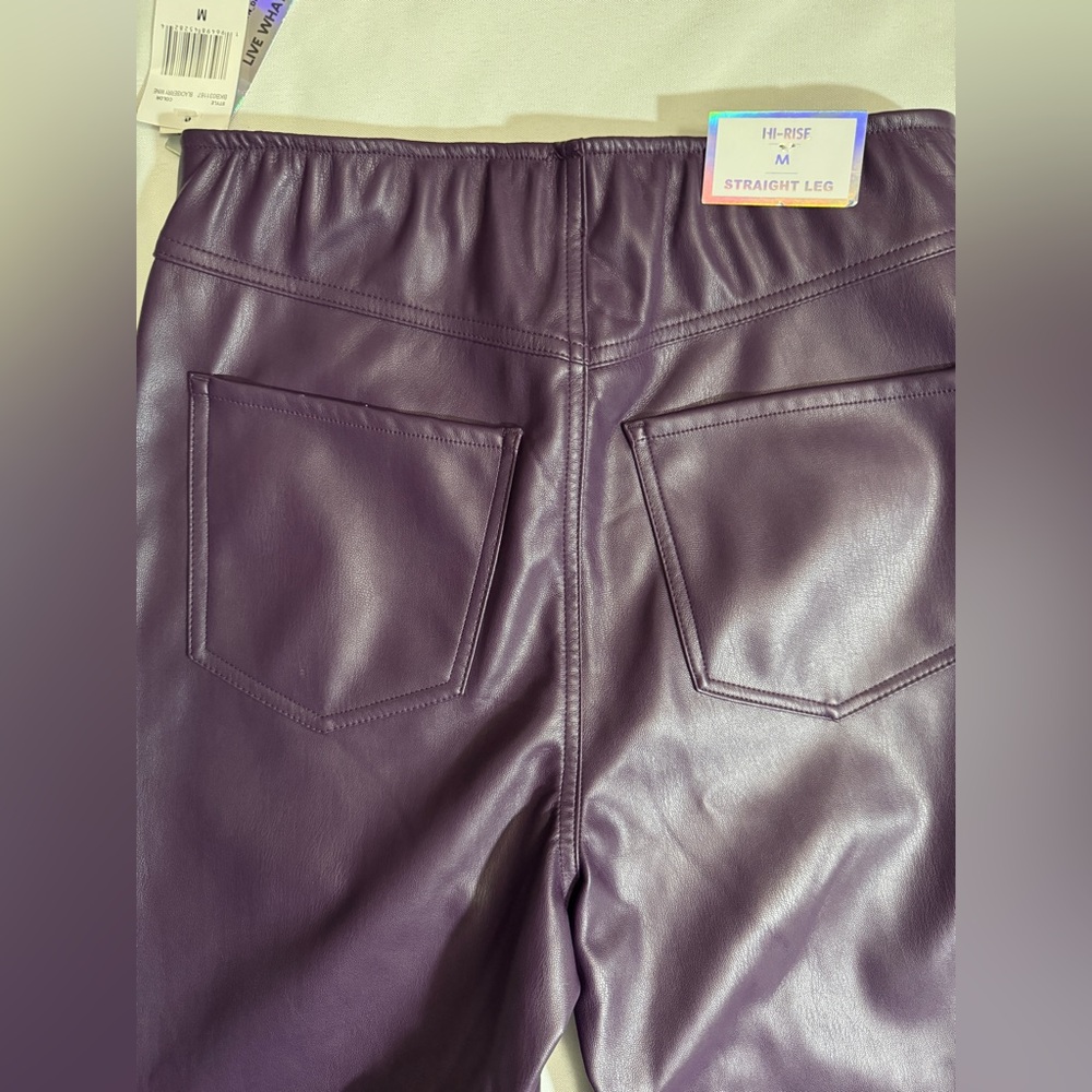NWT Tinseltown Faux Leather Black Berry Wine Purple High Rise Straight Leg Pants - Picture 11 of 11